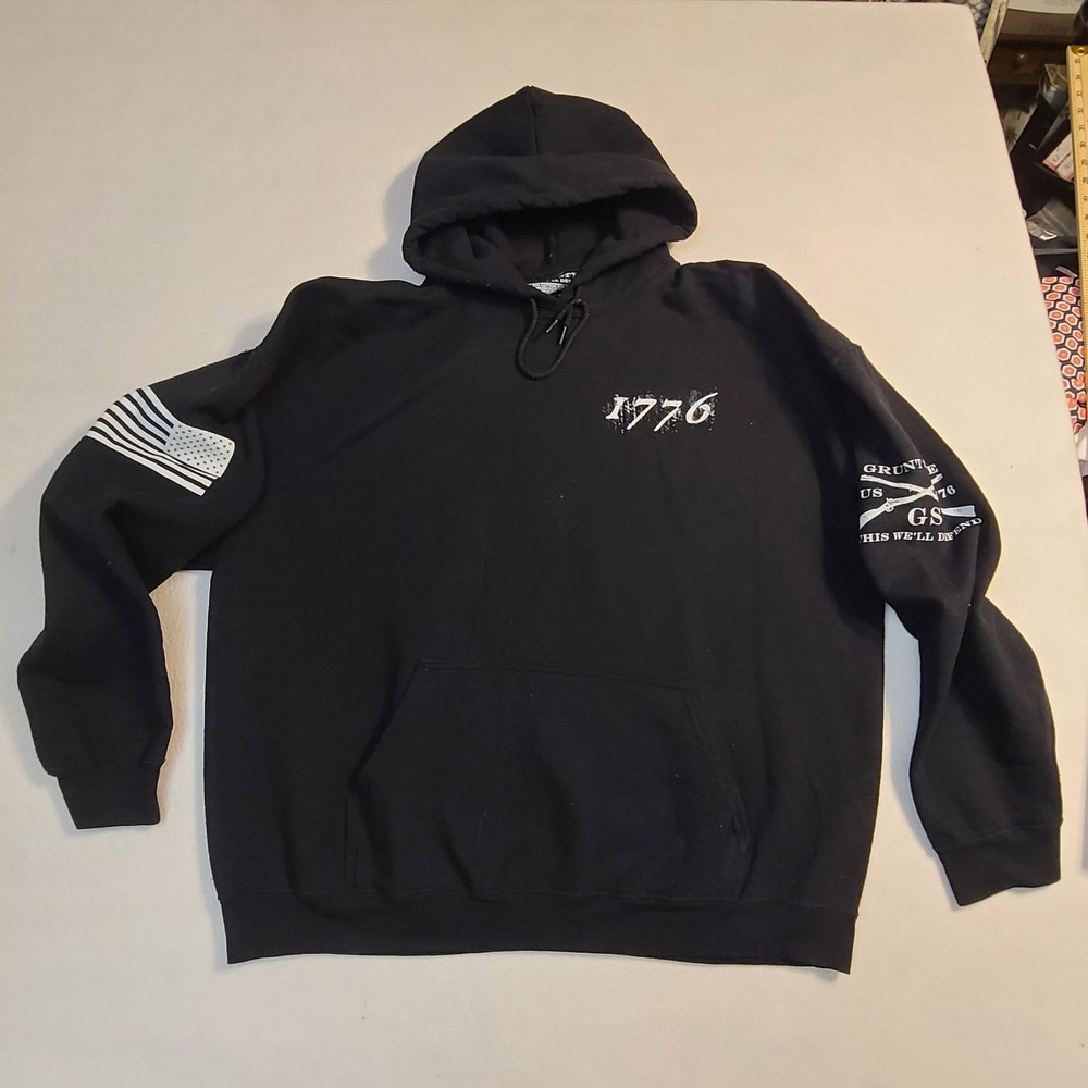 Grunt Style 1776 Hoodie XL Black Pullover USA Flag Graphic Military Patriot